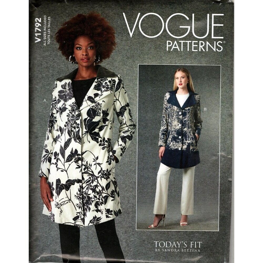 Vogue V1792 Misses XS to XXL Long Lined Jacket UNCUT Sewing Pattern
